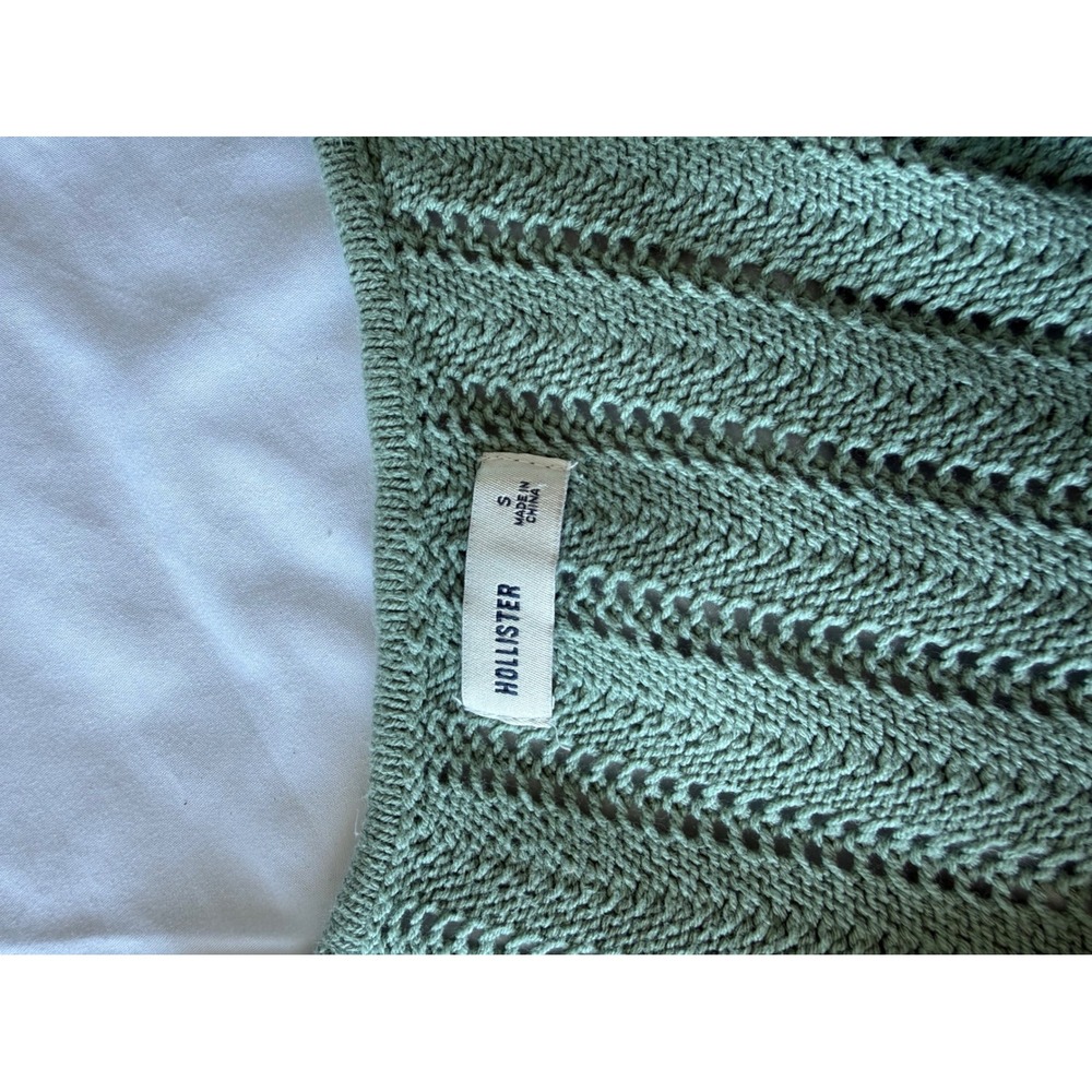 Hollister Sage Green Tie Front Pointelle Knit Cropped Cardigan Sweater Small - Picture 5 of 8